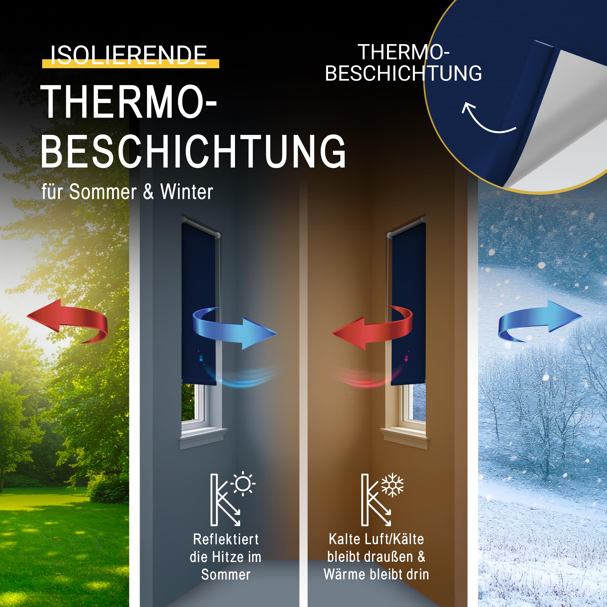 Thermorollo Rollo für Fenster ohne Bohren T42