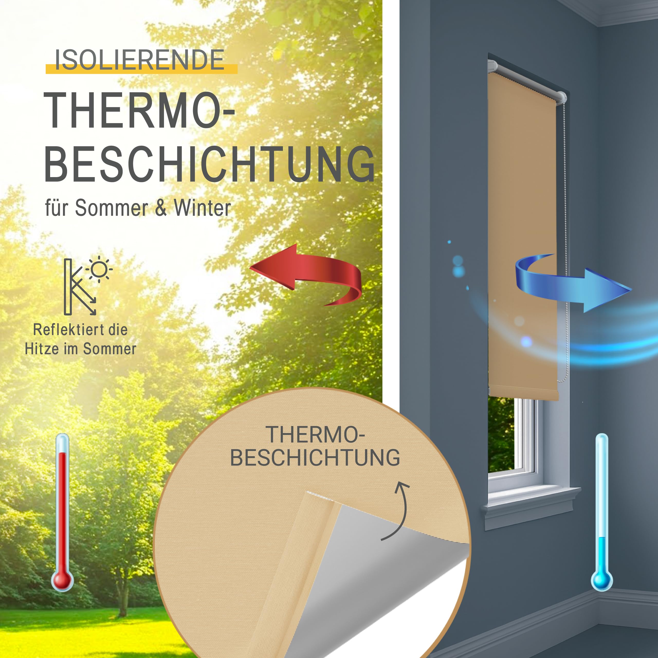 Thermorollo Rollo für Fenster ohne Bohren T42